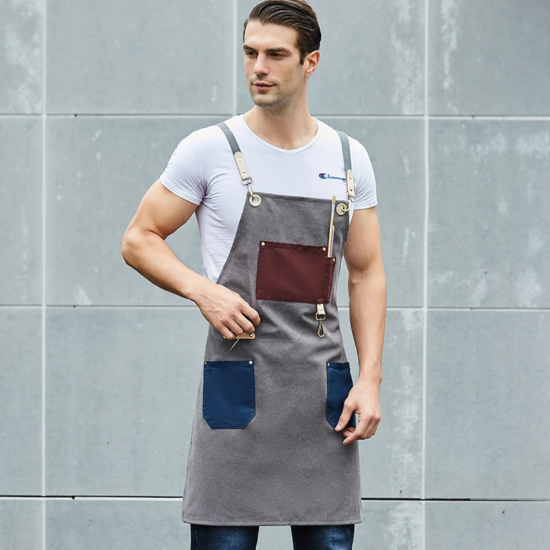 Premium Washed Waterproof Oil-proof 100% Cotton Canvas Aprons with Genuine Leather & Copper Hardware