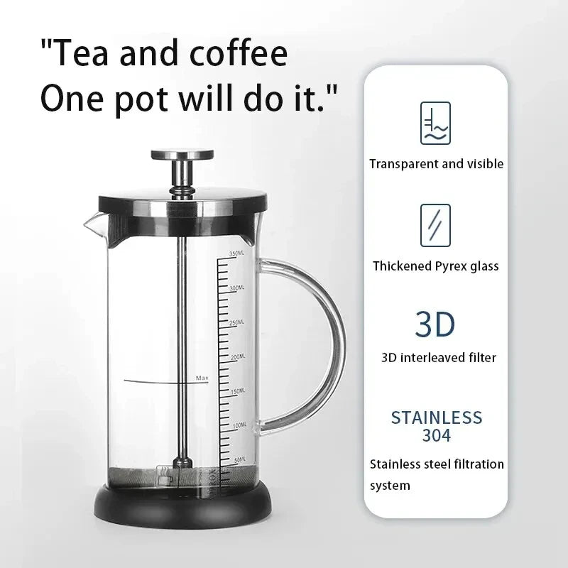 350 Ml French Press Pot Borosilicate Glass Coffee Maker Cold Brew Tea